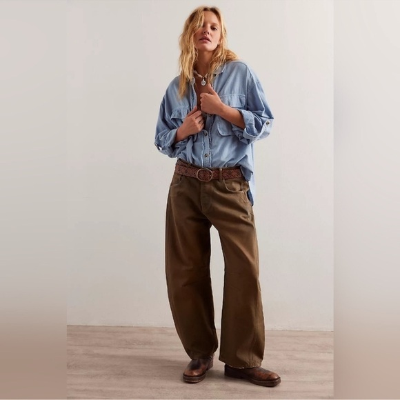 New Free people x new moon Good Luck Coated High Waist Barrel Jeans size 28 - Picture 4 of 14